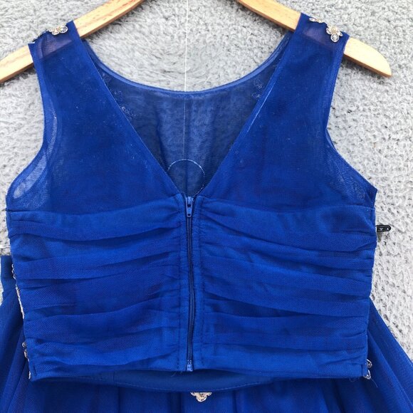 Jodi Kristopher Dress Womens 1 Jrs Blue Gold Lace Dance 2 Piece Sparkle Cocktail - Picture 5 of 16